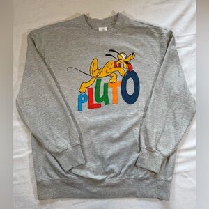 Walt Disney World Gray Pluto Embroided Graphic Crewneck Sweatshirt